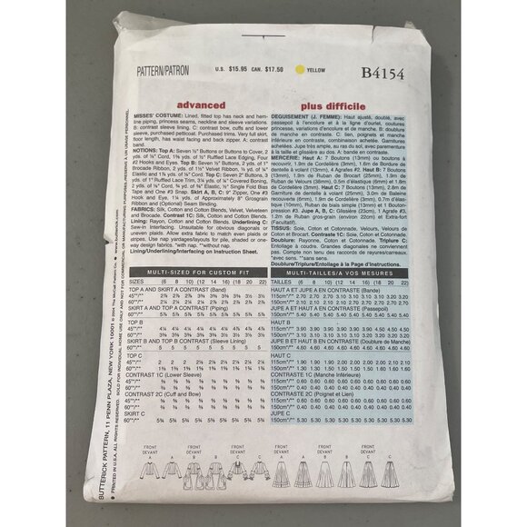 Butterick B4154 Making History French Sewing Pattern Sizes 6-10 Top Skirt UNCUT - Picture 4 of 6